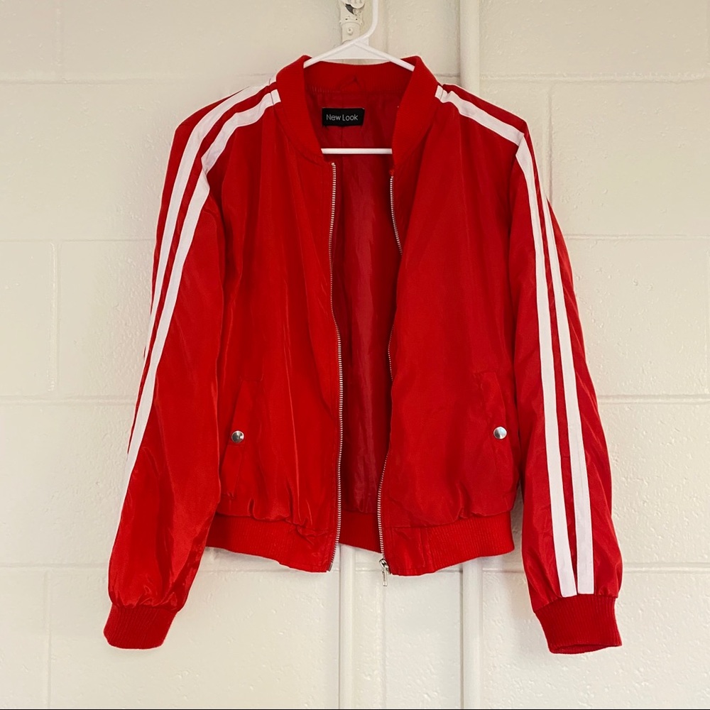 Red Bomber Jacket with Stripe